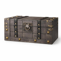 Rivet Details Decorative Storage Chest Distressed Gray Vintage Wooden Chest