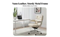 Adjustable Height Tufted Rolling Armchair Comfortable Padded Seat Desk Chair Ergonomic Backrest Office Furniture 360-Degree Swivel for Telecommuting Workers, Students, Adults, Bedroom, Study Room, Dormitory