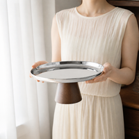 Nordic Wood & Silver Metal Cake Stand, Footed Cake Stand for Birthday Parties, Decorative Cake Serving Stand, Modern Dessert Display