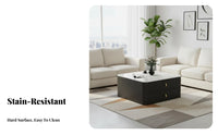 Rock Slab Top Square Storage Table Minimalist Design Living Room Furniture Scratch Resistant Easy to Clean for Apartment Dwellers, Homeowners, Families, Small Areas, Den, Lounge Area