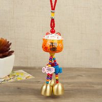 Lucky Cat Ceramic Car Rearview Mirror Charm with Bell