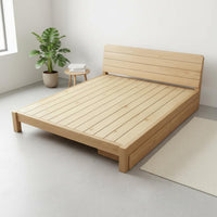 Solid Wood Bed Frame Sturdy Construction Minimalist Wooden Bed Breathable Slat Support Simple Wood Bedstead for Rental Apartment, Guest Room