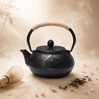 Bamboo Leaf Teapot Black Finish Hammered Cast Iron Teapot Heat Retaining