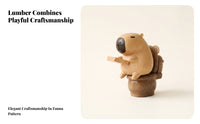 Simple Face Capybara Desk Decor Natural Wood Grain Handheld Ornament Carved Decorative Piece Dark Brown Accents for Home Decoration