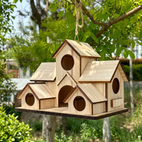 Multi-Level Solid Avian Abode Nesting Station with 5 Holes, Wooden Nest Box, Freestanding Garden Structure for Outdoor Use and Shelter