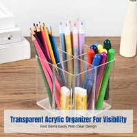 Desktop Rotating Pen Holder, Transparent Acrylic Organizer, Dustproof Multi-Compartment Storage Box for Students