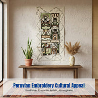 South Latin Handmade Embroidered Tapestry, Peruvian Inca Symbol Wall Hanging, Tribal Ethnic Design, Colorful Art Decor