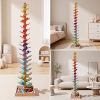 Rainbow Ball Tree Child-Centered Wooden Ball Run with Base Sensory Auditory Tree for Young Children, Teachers, Playroom, Kindergarten, Classroom