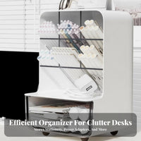 Large Capacity Slanted Pen Holder with Drawer Space-Saving Design Desktop Stationery Storage Box Top Shelf for Students, Artists, Dorm Room