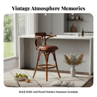 Vintage American Design Swivel High Chair with Backrest Built-in Footrest Rotating Bar Chair with Armrests Sturdy Base Counter Stool Cushioned Seat for Restaurateurs, Restaurant Owners, Interior Designers, Cafe, Lounge, Kitchen Island