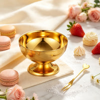 Mirrored Finish Dessert Cup with Spoon Polished Stainless Steel Dessert Cup Shatterproof Ice Cream Bowl Elevated Base for Restaurants, Cafes, Hosts, Dinner Parties, Home Dining, Weddings