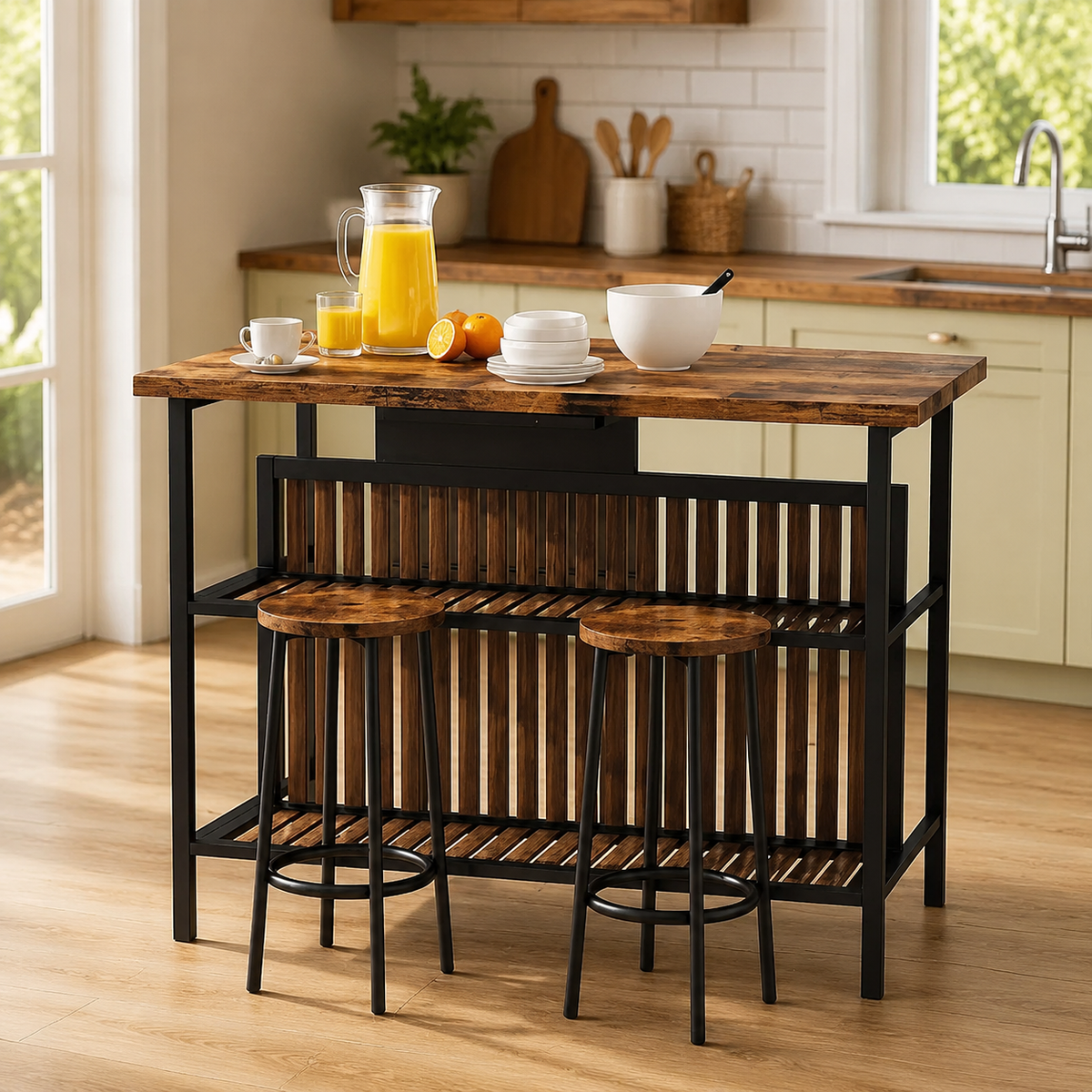 kitchen island with stools