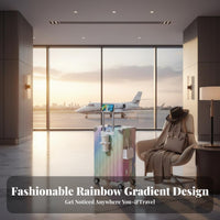 Rainbow Gradient Design Multifunctional Hard-Shell Suitcase Hardshell Body Hardside Carry-on Wheels Luggage Internal Organizer for Travelers, Vacationers, Frequent Flyers, Vacations, Studying Abroad, Weekend Getaways, Airports