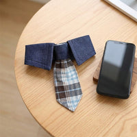 Plaid Pet Bandana with Bow Tie, combined Dog Bandana and Cat Bandana for Large Dogs, Tie Adjustable Dog Gift with One-Piece Design
