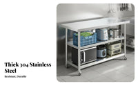 Rust-Resistant Stainless Steel Work Table Easy to Clean Commercial Kitchen Work Table Oil-Proof Stainless Steel Workbench Waterproof for Restaurant Owners, Home Cooks, DIY Enthusiasts, Workshop, Garage