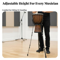 Standing or Sitting Use Djembe Stand Universal Fit African Drum Stand Non-Slip Rubber Feet Adjustable Drum Tripod Portable for Percussionists, Professional Players, Music Practice, Stage Performance, Live Gigs, Recording Studio