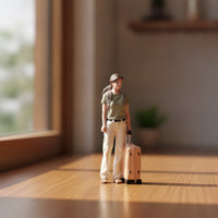 Voyager Figurine Resin Miniature with Suitcase Realistic Diorama Figure for Hobbyists, Collectors