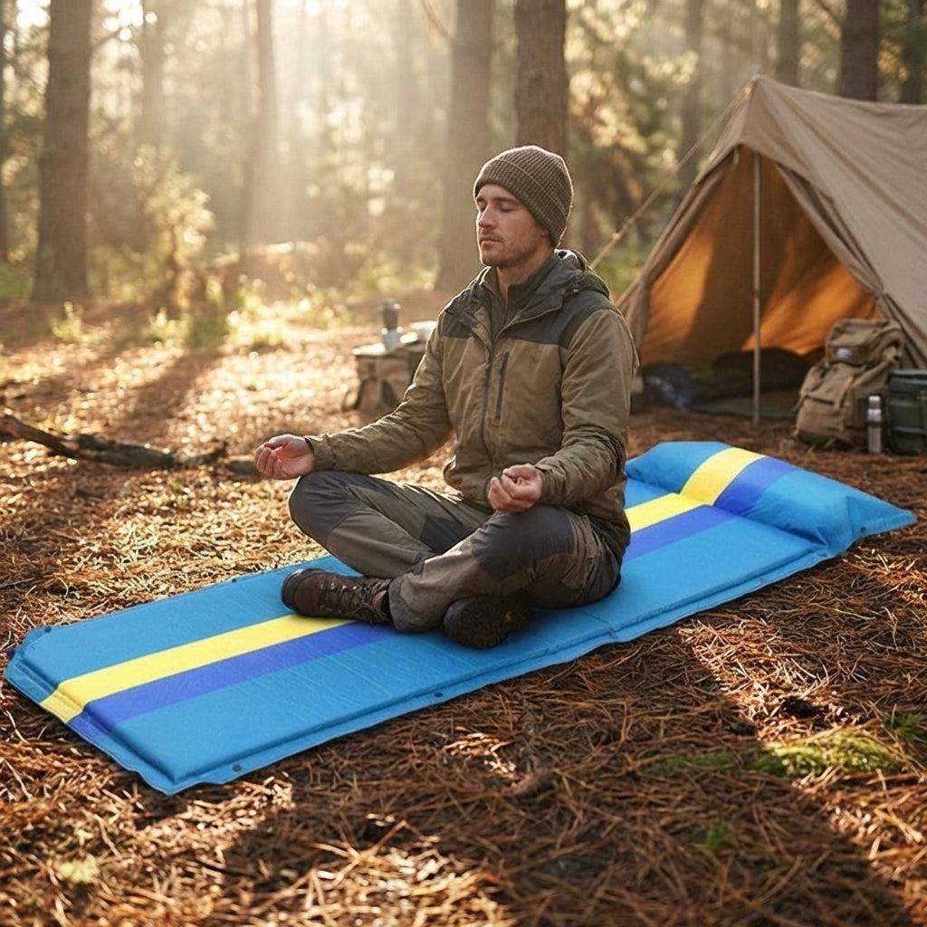 Camping Mat with Built-in Pillow for Comfort, Auto-Inflate Sleeping Mat with 3cm Thickness, Durable PVC Outdoor Mat, Portable Hiking Travel Mat