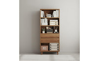 Solid Wood Board Wooden Bookshelf with Drawers Raised Legs Freestanding Display Shelf Modular Bookcase System for Students, Living Room