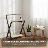 Space-Saving Foldable Clothes Rack Strong Load-Bearing Folding Clothes Rack Stable Triangular Structure Bamboo Valet Stand Chic Design for Apartment Dwellers, Homeowners, Students, Bedroom, Guest Room
