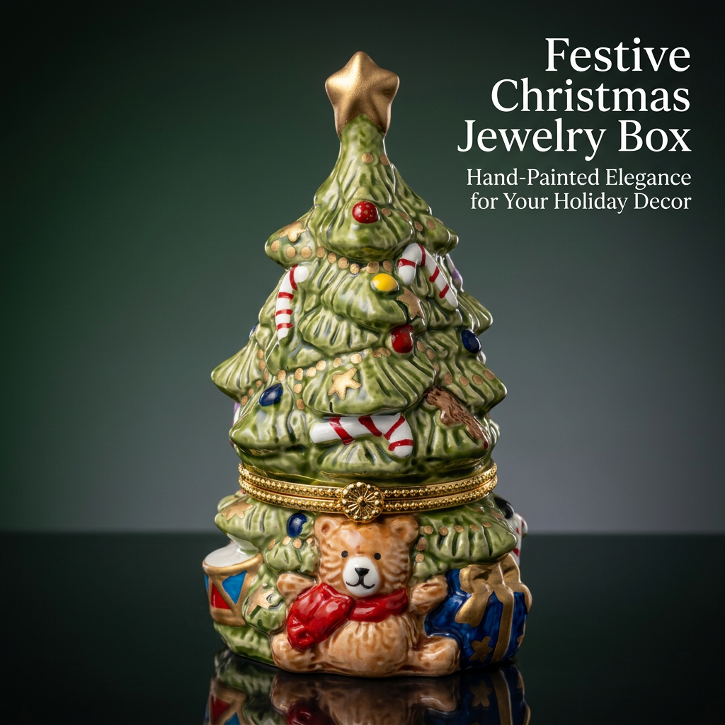 Holiday Tree Trinket Box for Presents, Hand Painted Christmas Tree Jewelry Box for Necklaces, Festive Christmas Tree Jewelry Box Gift