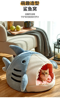 Shark-Shaped Pet Bed with Washable Cover, Light Blue