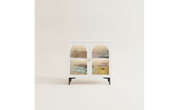Buffet Cabinet with Arched Glass Doors Classic Modern Decorative Cabinet with Glass Doors Display Credenza for Living Room, Bedroom, Hallway