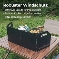 Wind Screen for Outdoor Cooking, Foldable Splash Guard Made of Cold-Rolled Metal, 25x100 cm, Matte Black, with Carrying Bag