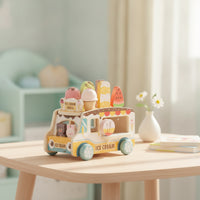 Tabletop Ice Cream Truck Toy Educational Wooden Ice Cream Truck Smooth Pretend Playset Bright for Children, Toddlers, Playroom