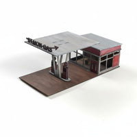 Handmade Gift Gas Station Model Kit Highly Realistic Car Display Miniature Scene Retro Design DIY Assembly Building for Hobbyists