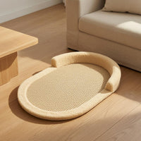 Cat Scratcher Sofa Bed Woven Beige Cat Scratcher Bed Soft Textured Pet Resting Station for Home