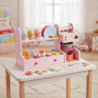 Ice Cream Shop Playset Tabletop Ice Cream Counter Playset Exploratory-Designed Pretend Imaginative Eatery for Kids, Playroom, Classroom