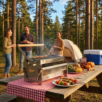 Portable Flip Barbecue Grill Wooden Handle Camping Cooker Easy to Clean Outdoor Cooking Gear for Picnic
