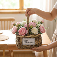 Woven Flower Basket Material Handwoven Flower Basket With Handle Rustic Plant Holder for Florists, Event Planners, Living Room, Wedding,Easter Party