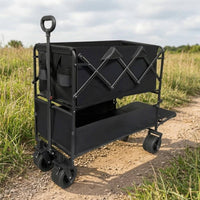Metal Frame Two-Tier Utility Carrier Side Pocket Storage Collapsible Utility Carrier Four Wheels Household Carrier Compact for Outdoor
