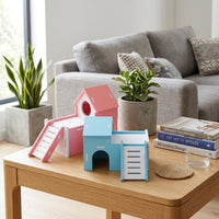 Hamster House with Double Sloped Roof Nest, Double Deck Wood Composite Gerbil House and Hamster Sleeping Nest, Small Animal Accessories