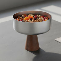 Pedestal Dessert Bowl Food Walnut Wood Pedestal Bowl Modern Look Stainless Steel Dessert Cup for Hotel