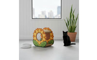 Floral Cat Scratcher House 2-Tier Cardboard Cat Lounger Includes Suspended Toy Toy Corrugated Scratch Pad for Multiple Cats