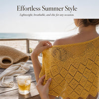 Sequined Knit Poncho Shawl with Brooch for Women, Sun Protection Air Conditioning Cover Up, Thin Summer Style