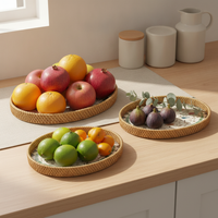Handwoven Rattan and Mother-of-Pearl Decorative Tray for Storage and Serving