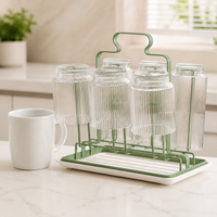 Jade Iron Dish Drainer Rack, 19.2cm Countertop Dish Drying Rack with Drip Tray, Modern 6 Cup Draining Board Rack for Washing Up