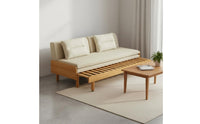 Wooden Pull-out Sofa Bed Multi-Functional Solid Wood Sleeper Sofa Space-Saving Extendable Daybed for Small Apartment