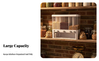 Large Capacity Press-to-Dispense Rice Container Push Button Dispensing Multi-Compartment Grain Dispenser Transparent Design for Pantry