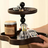 Decorative Wooden Tray with Two Tiers Rustic Two-Tier Tray Compact Tiered Storage Stand Smooth for Dresser