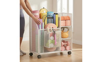 Wheels Rolling Fitness Mat Storage Single-Tier Ventilated Fitness Mat Storage Single-Tier Grid-styleGrid Fitness Gear Multi-Tier