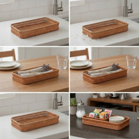 Wicker Cutlery Basket Rattan Cutlery Tray Low-Profile for Countertop, Buffet