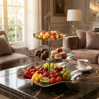 Three-Tier Serving Tray Stand Non-Slip Tiered Serving Stand with Handle Sleek Sturdy for Hosts, Parties, Weddings