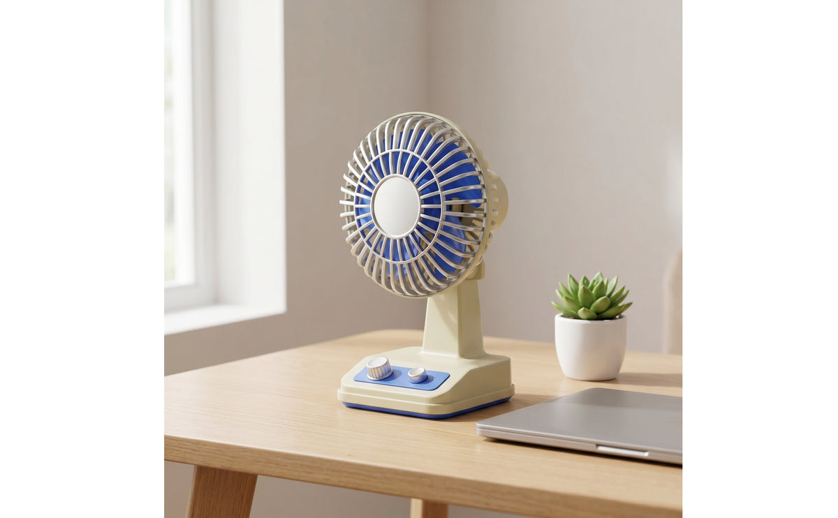 Rechargeable Fan with Vintage Grille Retro Desktop Fan with Control Dial Compact for Bedroom, Dorm Room, Nightstand