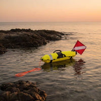 High Visibility Inflatable Spearfishing Buoy Reflective Strip Torpedo Buoy Diver Flag Long-Lasting Nylon Freediving Indicator Buoy Lightweight for Spearfishermen, Freedivers, Divers