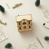 1/72 Scale European Design Building Model Handmade Gift Two-Story Headquarters Building Model Decorative Item DIY Wooden House set for Diorama